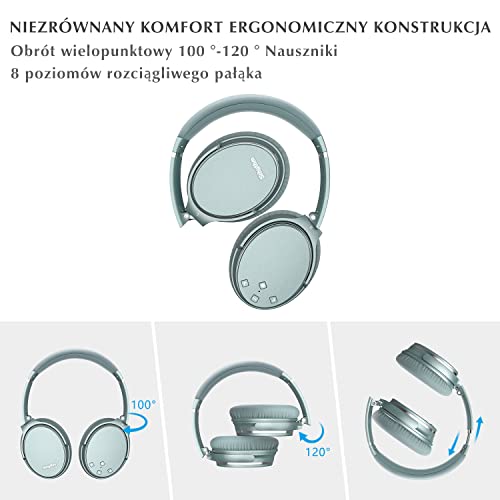 Srhythm NC35 Over-Ear z szybkim ładowaniem USB-C, Hybrid Active Noise Cancelling słuchawki, składane, bezprzewodowe, Bluetooth 5.3, mikrofon, rozmowy głosowe, 50 godz