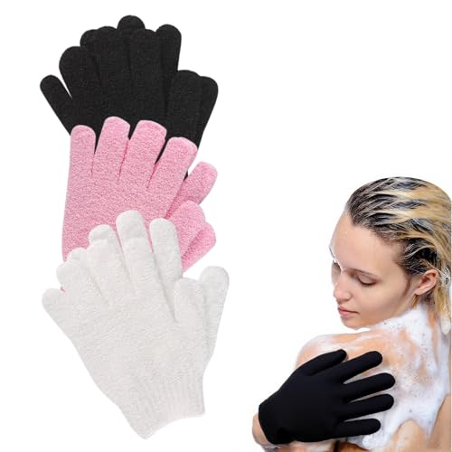 3 pares de guantes de ducha exfoliantes, exfoliante corporal de limpieza profunda, removedor de piel muerta, guantes de exfoliación corporal para ducha, spa, masaje y removedor de células muertas