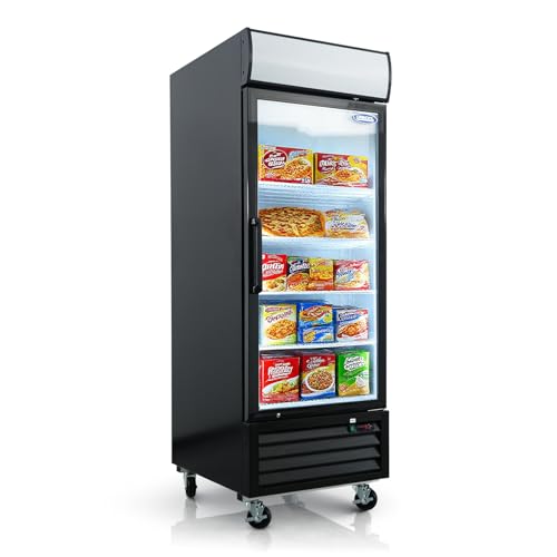 Image of Erivess 20 Cu.Ft Commercial Reach-In Display Upright Freezer, -8 to -1℉ | Merchandiser Freezer with Triple-Pane Single Glass Door, Auto Defrost, LED Top Panel for Restaurants, Cafes, Stores