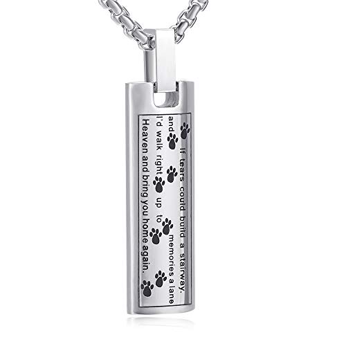Eternitymemory 9137 Pet Urn Pendant Dog/Cat Paw Cremation Jewelry Stainless Steel Memorial Ashes Keepsake Necklace (Silver) #TOP16