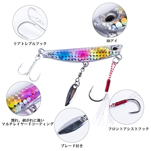 Goture メタルジグセット ライトショアジギング 10g/15g/20g/25g/30g/40g シーバス ヒラメ 青物 アシストフック付き 4個セット ルアー (40g) 2枚目