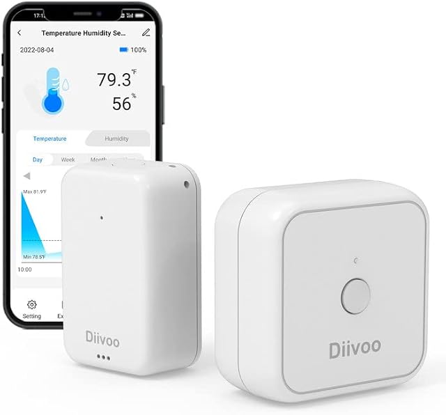 WiFi Smart Thermometer Hygrometer, Diivoo Wireless Temperature and Hudmity Monitor Compatiable with Alexa,Temperature Sensor with App Alert, for Baby Room, Greenhouse, Indoor, House