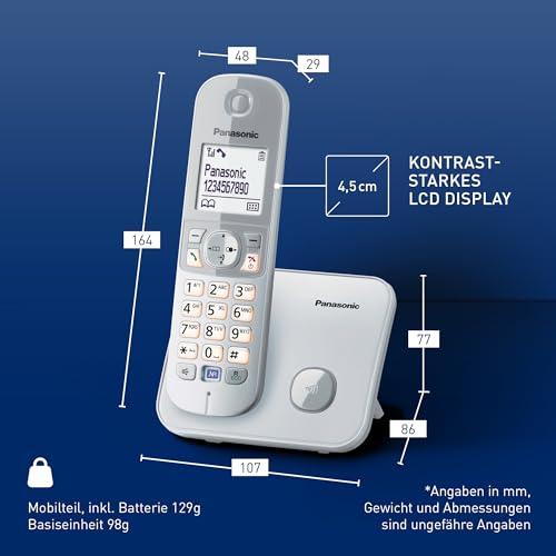 Panasonic KX-TG6811GS DECT Schnurlostelefon (strahlungsarm, Eco-Modus, Gap Telefon, ohne Anrufbeantworter, Festnetz… – Ansicht 6