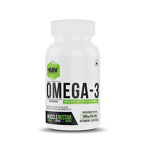 Image of Muscle Nectar (MN) Omega 3 Fish Oil Triple Strength 2500mg for Men & Women - Molecularly Distilled (1500mg EPA /DHA) (30 Soft gels)