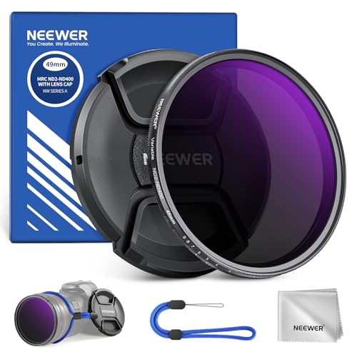 NEEWER 49mm ND2-400 (1-9 Stops) Variable ND Filter with Lens Cap Lanyard Cleaning Cloth Precise Neutral Density Adjustment Fingerprint & Scratch Resistant Multicoated Optical Glass