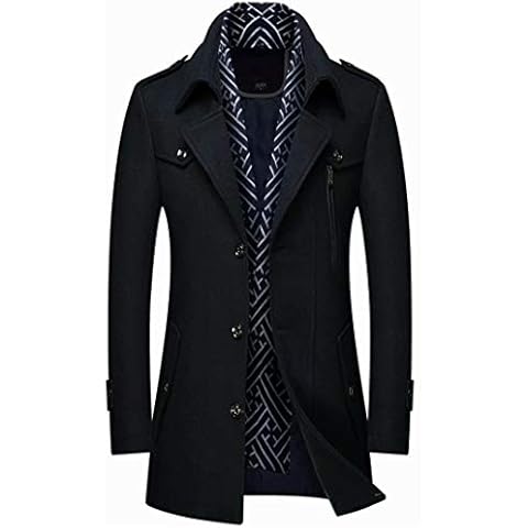 INVACHI Men's Wool Blend Coat Warm Winter Trench Coat with Detachable Soft Scarf Single Breasted Overcoat Cover