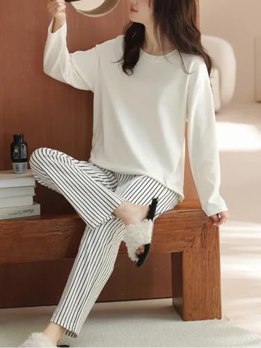 Image of Celary Women's Korean Night Suit Set | Round Neck Full Sleeve Top & Printed Ankle Length Pyjama | Skin-Friendly Fabric Soft Breathable Stretchable Loungewear | M to 2XL