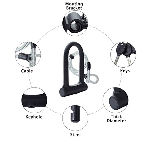image for Wanku Bike U Lock with Strong Cable Heavy Duty Bicycle U-Lock U Shackl