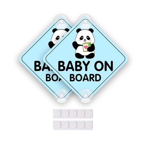 Image of 2PCS Panda Baby On Board Sticker for Cars, Cute Kids in Car Suction Cup Sign for Car Window Bumper Truck Auto Warning Decals (Suction Cup, Blue)