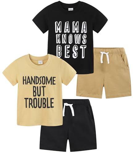 Funnymore Boys Clothes Outfits Summer Spring Little Kids Cotton 4 Piece Short Sleeve T Shirts and Shorts Clothing Set Size 6 Black Mammys knows best
