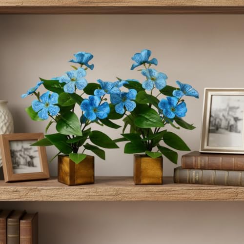 Image of fancymart Artificial Flower Plant Set of 2 with Wooden Pot - 23 cm Height | Real-Touch Faux Floral Decor for Home, Office, Living Room, Bedroom, Desk & Gift Purpose