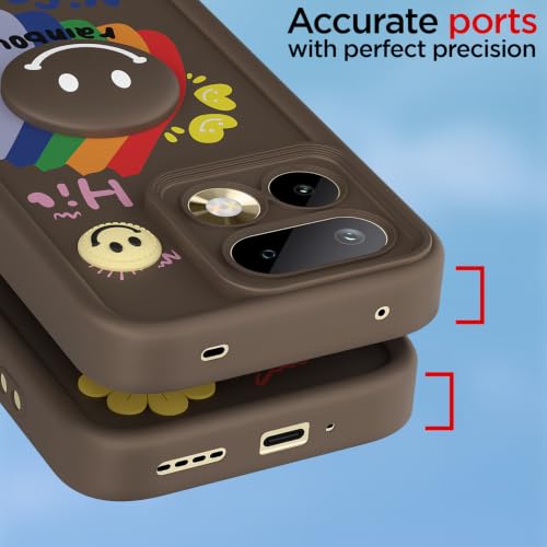 Image of Pikkme Back Cover for Realme 16 Pro 5G | Soft Silicone| Cute Rainbow Smile & 3D Cartoon Flower Design | Shockproof Raised Camera Protection Bumper Case (Brown)