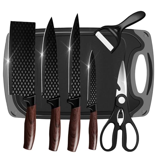 Küchenmesserset 7-teiliges mit Schneidbrett, Kochmesser & Brotmesser & Allzweckmesser, Inklusive 4 Messer, Schneidebrett, Schäler & Küchenschere -...