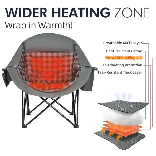 Image of Heated Oversized Camping Chair - Heavy Duty Padded Comfy Warm Outdoor Chair