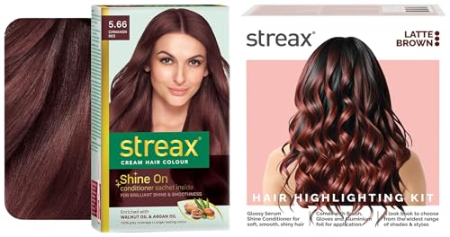 Streax Permanent Hair Colour Highlight Kit | Brown Hair Colour, Latte Brown – Pack of 1
