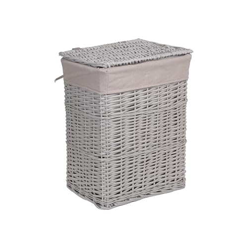 Grey Paint Laundry Wicker Basket Cotton Lining with Lid (Grey, Medium)