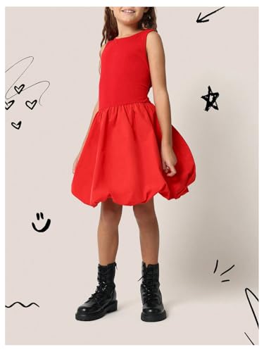 MakeMeChic Girl's Sleeveless Bubble Dress Sleeveless Ruffle A Line Flare Cute Tank Mini Dresses4