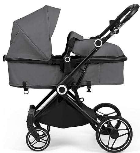 Image of Ickle Bubba Atom i-Size Travel System with Nimbus Car Seat & 180Β° Spin ISOFIX Base, Lightweight Compact 9kg Fold Pushchair, Parent & World Facing, 9 Piece Bundle (Graphite)