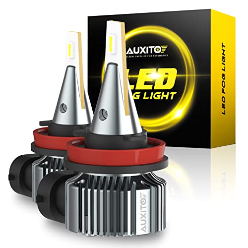 AUXITO H8 H11 H16 LED Fog Light Bulb Fanless, 6500K Cool White, 400% Brightness CSP Chips, Long Lifespan, Plug and Play, H11 Halogen Replacement Fog lights DRL Bulbs for Vehicle, Pack of 2