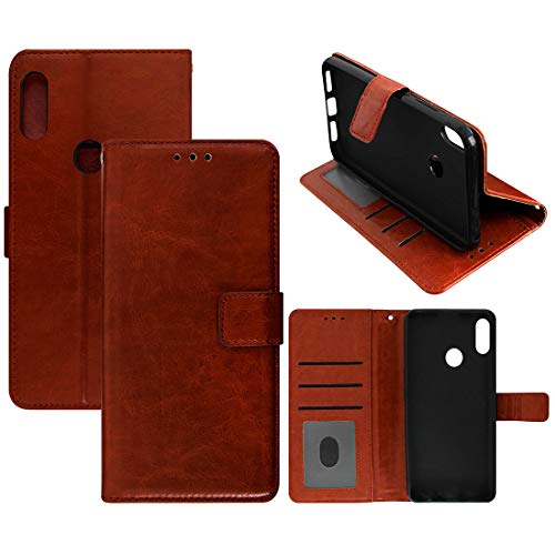 Image of Amazon Brand - Solimo Flip Leather Mobile Cover (Soft & Flexible Back case) for Mi Redmi Note 7 Pro (Brown)