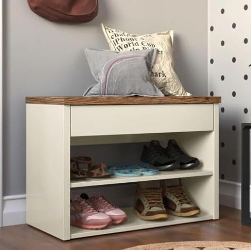 Sapateira Organizadora Hall De Entrada Assento De Banco Prateleira Com Gaveta (OffWhite/Freijo)