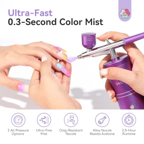 Image of SAVILAND Airbrush for Nails: Salon Perfect Results Airbrush Kit Dual Mode High Air Pressure Rechargeable Nail Airbrush Machine for Ombre Nail Aura Nail Art Non Clogging Salon Travel Use
