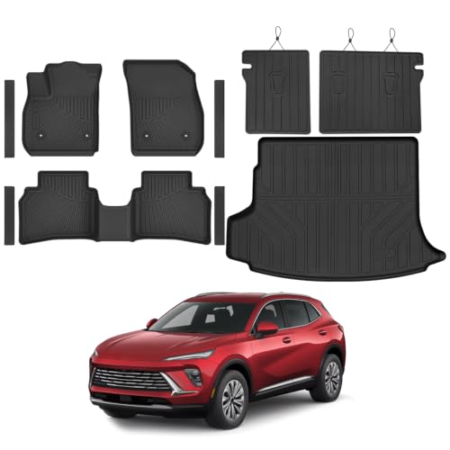 NIKALAIKA Floor Mats & Cargo Liner & Backrest Mat for 2021-2025 2026 Buick Envision All Weather Protection TPE Rubber Floor Liner for Envision Full Set Mat Automotive Accessories Black