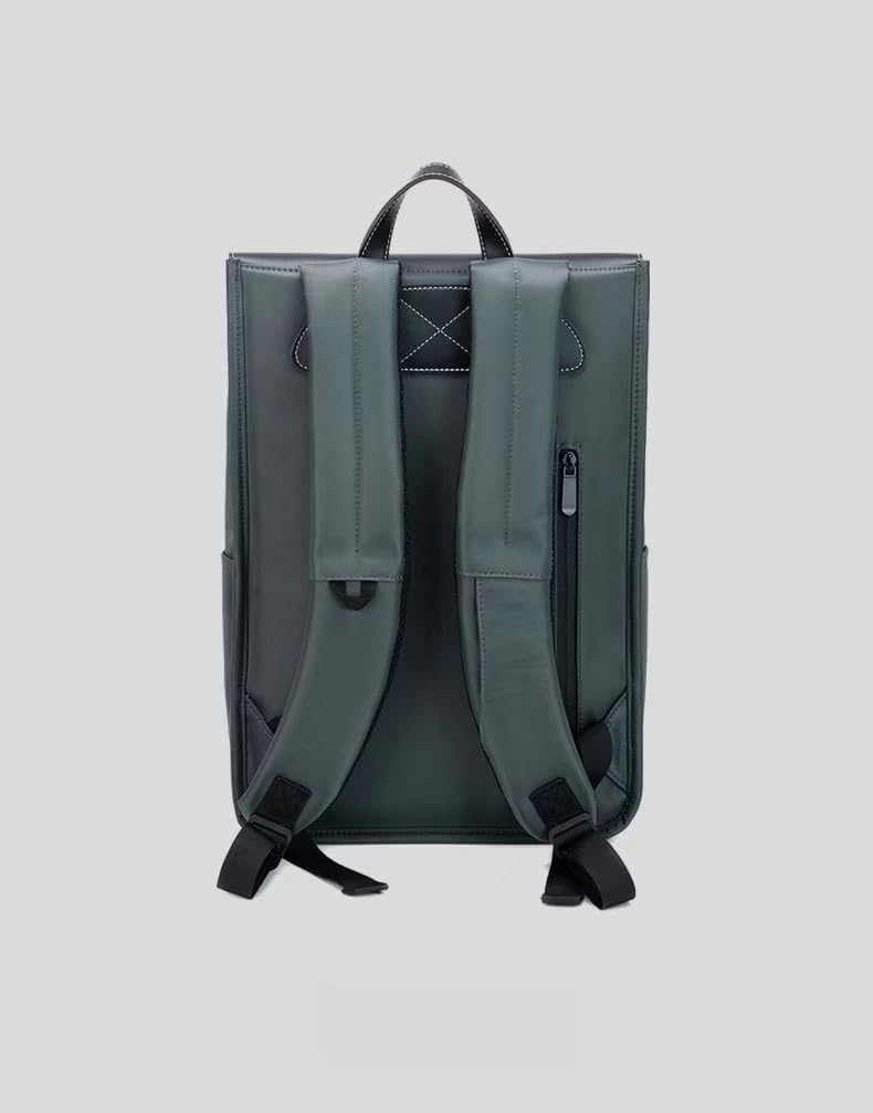 Multi-Compartment Laptop Backpack, PU Leather, Black, with Reinforced Handle and Multiple Storage Pockets