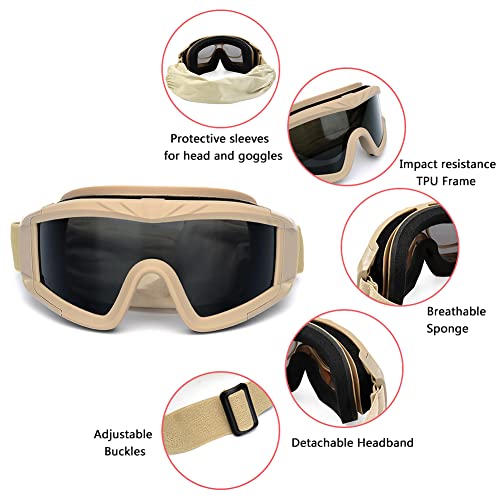 Sposune Airsoft Goggles With 3 Anti-Fog Lens, Military Tactical Shooting Goggle For Motorcycle Cycling Paintball Hunting #TOP2