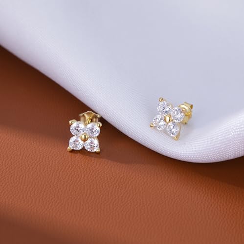 Reffeer Solid 925 Sterling Silver CZ Flower Stud Earrings for Women Teen Girls Crystal Flower Earrings Studs for Spring4