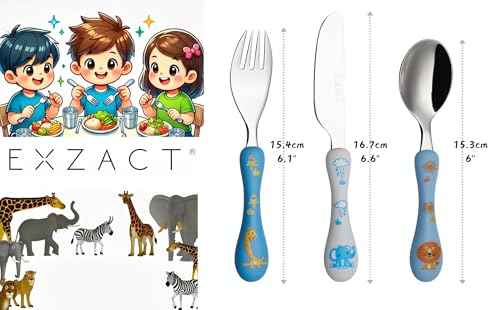 Miniatura 2 de Exzact Cubertería Infantil 6 Pieza Para Niños De Acero Inoxidable - 2 X Cena Cuchillo, 2 X Cena Tenedor, 2 X Cena Cuchar Safari X 6