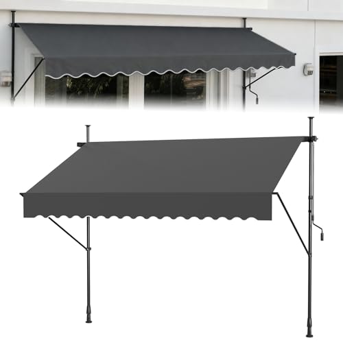 ACXIN Store à serrage pour balcon - Résistant aux UV - Réglable en hauteur - Avec manivelle - Réglable en hauteur - Sans perçage - Polyester - 200 x 120 cm - Gris foncé