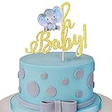 1 PCS Elephant Oh Baby Cake Topper Glitter Jungle Animal Theme Oh Baby Elephant Cake Pick It's a Boy Cake Decorations for Gender Reveal Baby Shower Kids Boys Birthday Party Supplies Gold