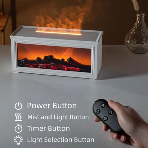 Diffuseur d'arômes humidificateur de flamme de cheminée 3D led blanc avec télécommande - 8