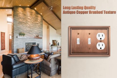 Image of Henne Bery Sunken Pearls Heavy Duty Decorative Wall Plate Switch Plate Outlet Cover (Double Toggle /Single Duplex, Antique Copper)