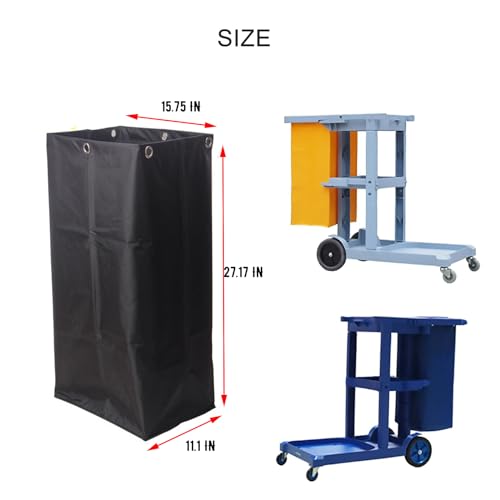 Image of Replacement Janitorial Cart Bag-16 x 11 x 27inches, High Capacity Waterproof Thickened Housekeeping Commercial Janitorial Cleaning Cart Bag with 6 Brass Grommets - 23Gallon (Black)