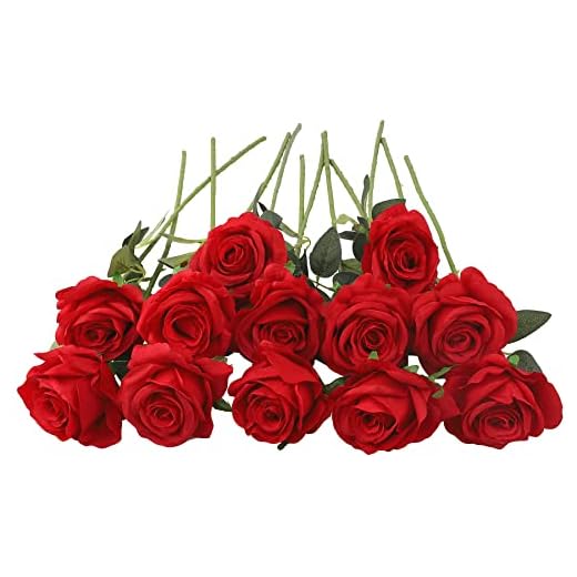 Decpro 12pcs Rosas Artificiales 19,7 "Flores de Seda de Tallo único, Ramo de Bodas, decoración de hoteles de Oficina de Fiestas Familiares, Piezas centrales, arreglos Florales, Rojo