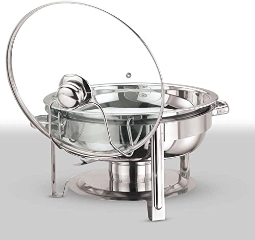 Vinod Premium Stainless Steel Chafing Dish with Tempered Glass Lid | 4.5L Round Buffet Food Warmer | Ideal Serving Dishes for Events, Restaurants, and Weddings (Set of 2) - Image 3