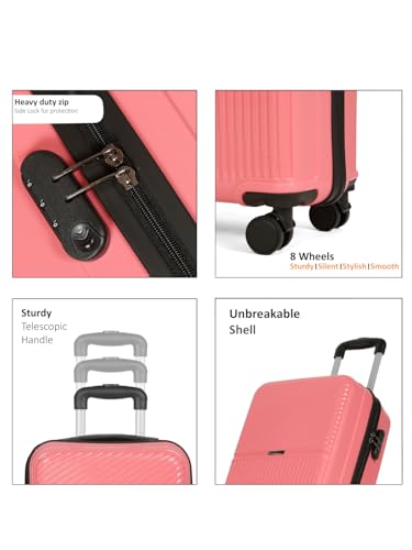 Image of Teakwood Small Size 8 Wheels Trolley Bag, Hard Cabin with Zipper Closure, Adjustable Push Button & Cross Side Strap, Number Lock System 360 Degree (Small, Pink)