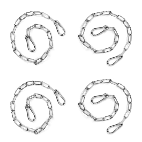 4PCS Stainless Steel Gate Chain Lock - 24 Inch Chain Link with Double-Ended Carabiners for Outdoor Fence and Metal Gates - Secure Gate Latches and Locks for Cow Horse Dog Pet Cages