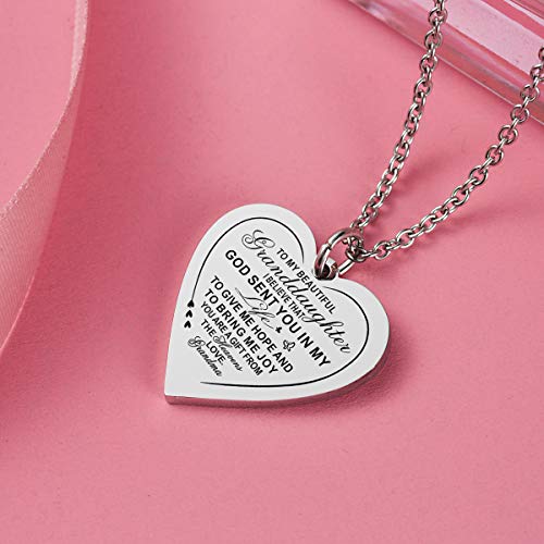 Haoflower Necklace To My Granddaughter Heart Shape Charms Pendants Inspirational Necklace Gifts From Grandma #TOP2