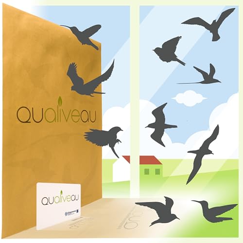 Qualiveau® Autocollant de protection contre les collisions d’oiseaux, 10 à 18 cm, kit complet avec aide au collage, couleur : gris foncé