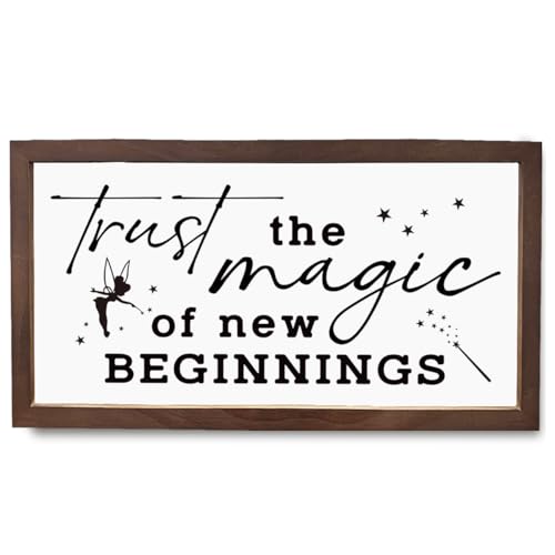 Motivational Decor Sign, Framed Signs Wall Decor, Inspirational Wood Framed Wall Hanging Art, Home Farmhouse Office Kitchen Bathroom Decoration, Trust the Magic of New Beginning Sign