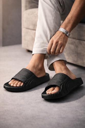 Image of Men's EVA Slide Slippers | Ultra Soft Cushion Comfort Slides for Men | Lightweight Anti-Skid Bathroom & Beach Slippers | Waterproof Shower Sandals | Casual Indoor Outdoor Footwear