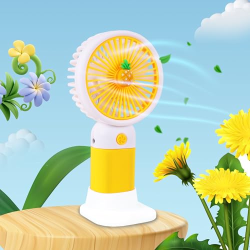 Toyshine Mini Portable Rechargeable Handheld Personal Small Desk Fan with Base Cute Design Fan For Travel/Office/Desktop Kids Girls indoor Outdoor use - Yellow