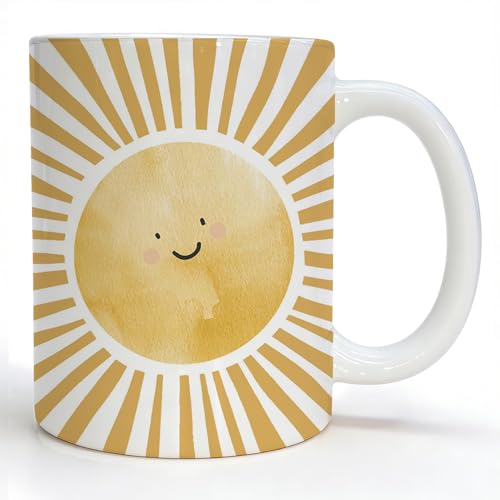 Taza infantil de cerámica con diseño de sol sonriente 11 oz miniatura 1
