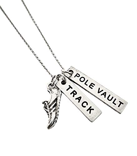 Pewter RUN TRACK POLE VAULT Necklace - Pewter Running Shoe Charm, Pewter TRACK Pendant and Pewter...