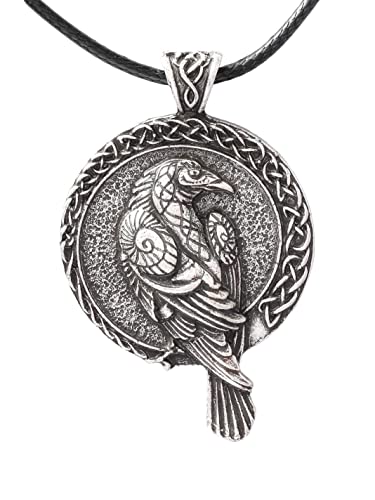 HAQUIL Raven Necklace, Viking Celtic Raven Medallion Pendant, Norse Raven Jewelry Gift for Men and Women