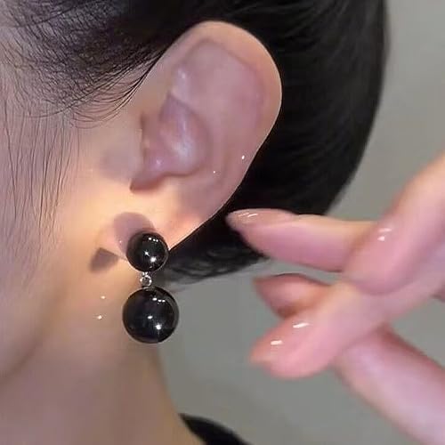 Double Pearl Dangle Drop Earrings for Women Lover,Fashion Double Ball Beads Dangling Earrings Statement Earrings Anniversary Jewelry Gifts3