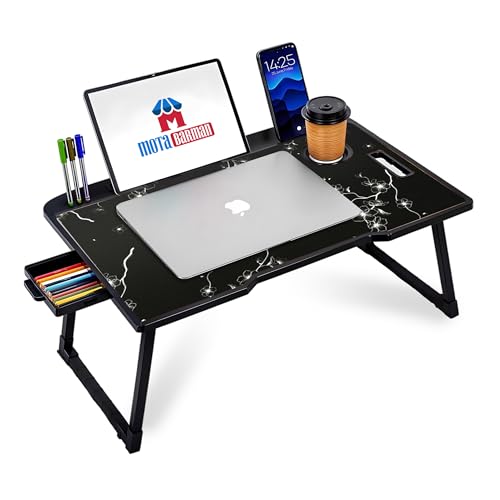 Image of Foldable Wooden Laptop Bed Tray Table, Multifunction Lap Tablet Desk with Cup Holder, for Eating Breakfast, Reading Book, Working, Watching Movie on Bed (Flower)